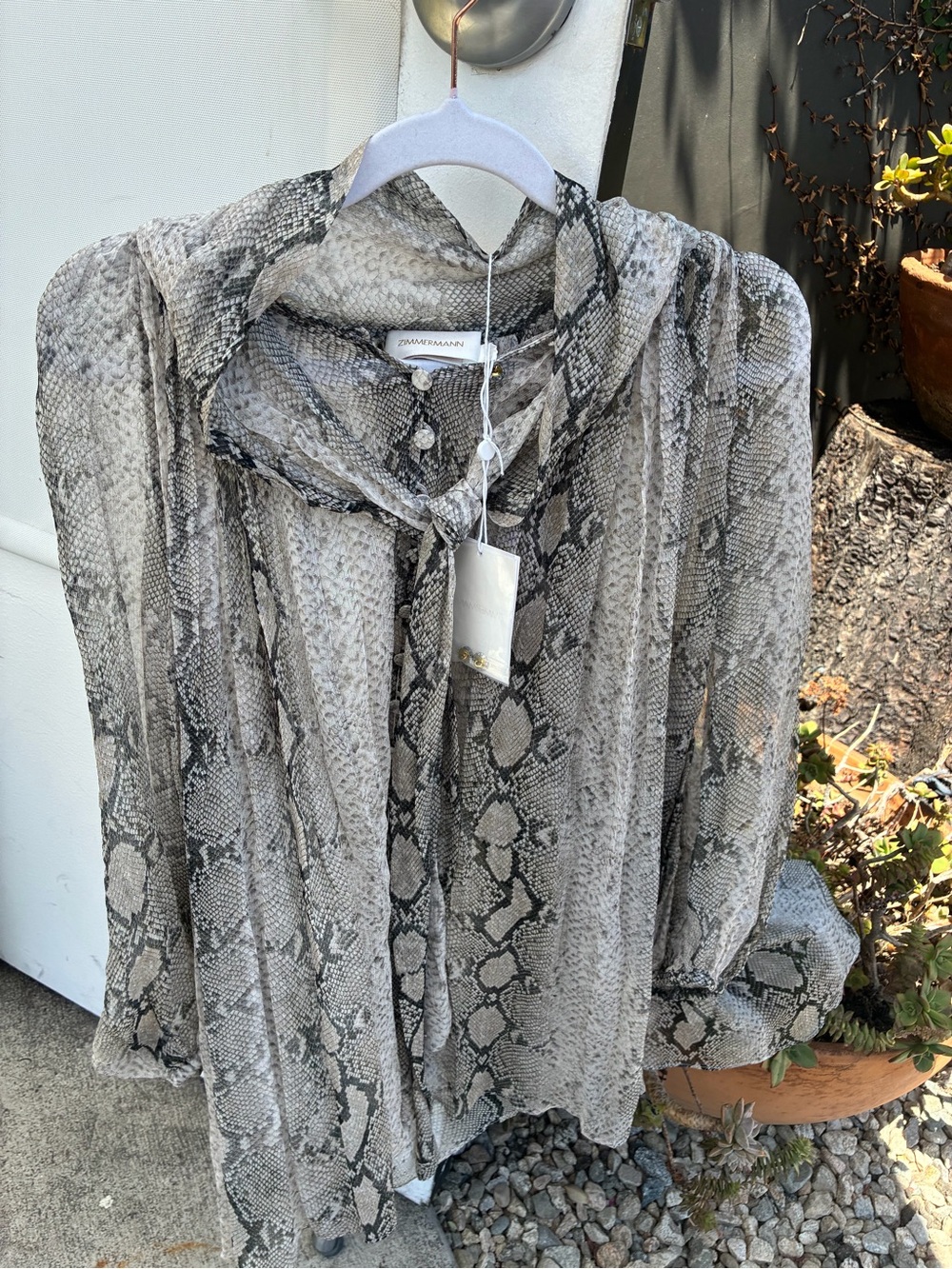 Zimmermann Neutral Snake-Print Long-Sleeve Blouse